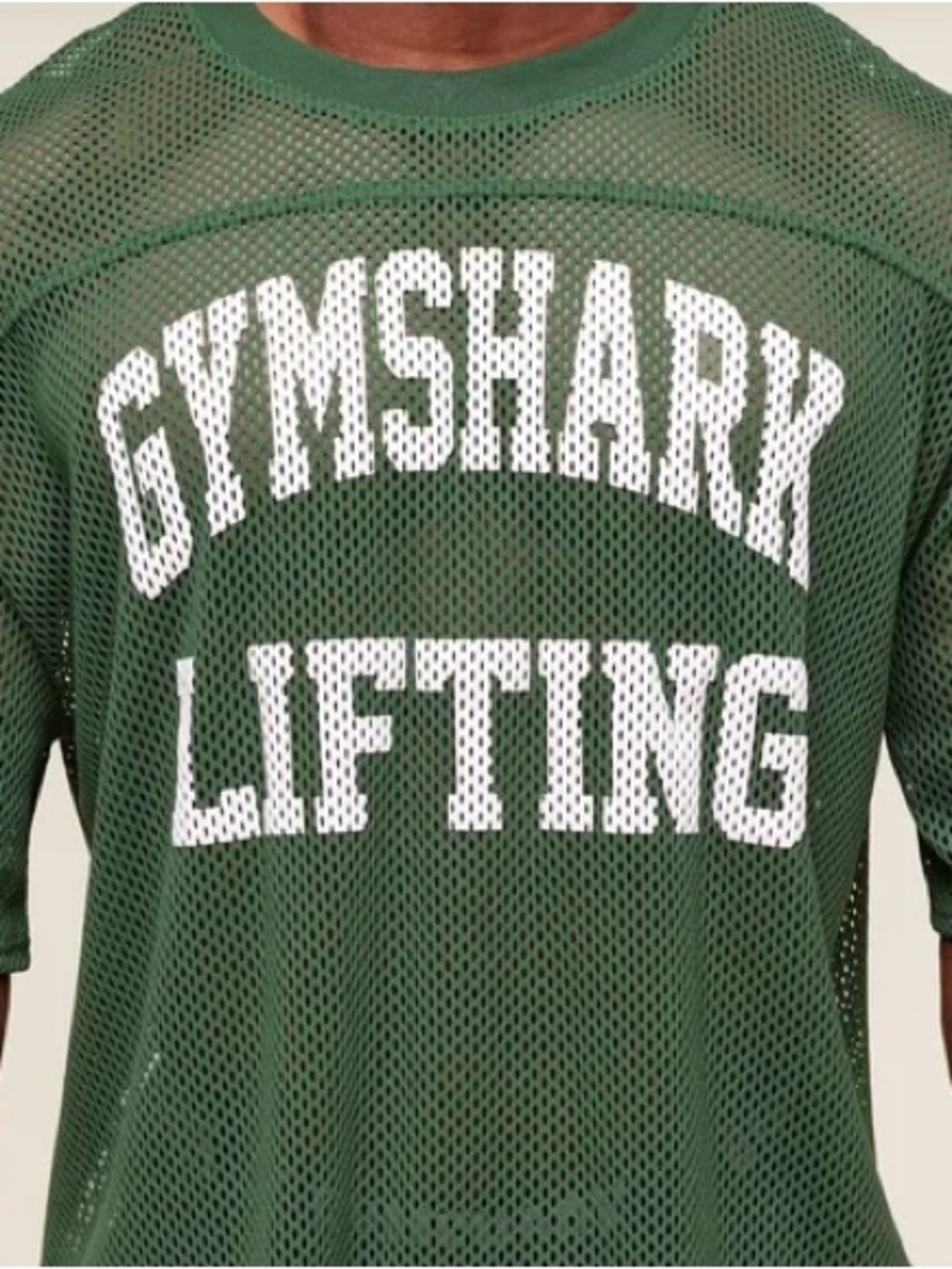 Gymshark Men’s Dark Green Mesh Lifting Tee with White Logo - Picture 2 of 3